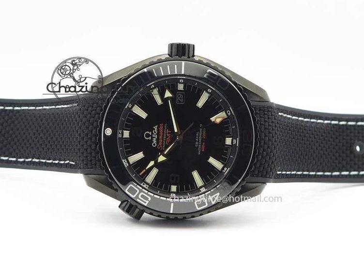 0427 Planet Ocean 45mm GMT DLC JHF Best Edition Black Dial On Rubber Strap A Durable 8194